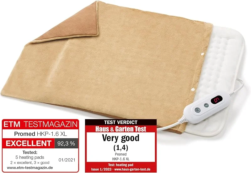 Almofada térmica Promed HKP - 1, 6 XL com desligamento automático, 6 níveis de temp, aquecimento rápido, Turbo Heat, 46 x 35 cm, lavável, fronha de almofada incluída, proteção contra sobreaquecimento