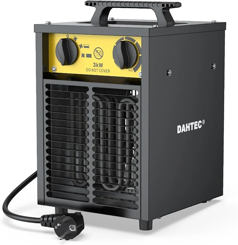 DAHTEC Aquecedor Elétrico 3000W Potente - Aquecedor Portátil Industrial - Termostato e Proteção contra Sobreaquecimento - Adequado para Construção, Garagem e Estufa
