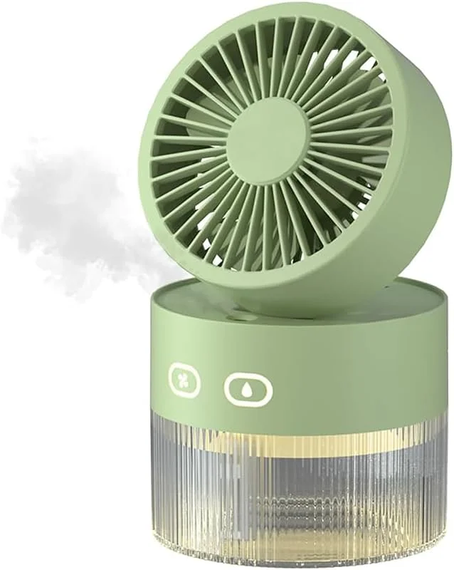 Ventilador de refrigeración personal y humidificador de aire pequeño de 350 ml con luz nocturna LED, humidificador de carga USB de escritorio y ventilador 3 en 1 para oficina y habitación pequeña