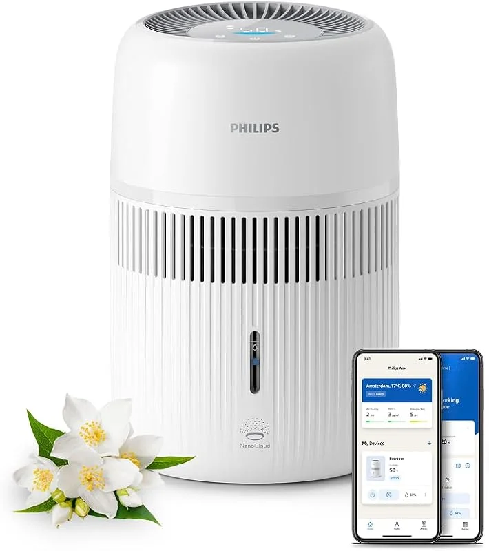 Philips Humidificador a vaporar série 4000, humidificação higiénica, 99, 97% menos bactérias, depósito de água 3, 5 l, 275 ml, h, quartos até 41 m², branco (HU4209, 00)