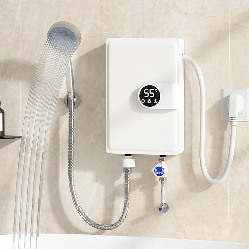 Calentador de agua eléctrico de calentamiento rápido, ducha caliente instantánea montada en la pared de 5500 W, calentador debajo del fregadero impermeable IPX4, pantalla LED de temperatura for ducha — Aquecimento
