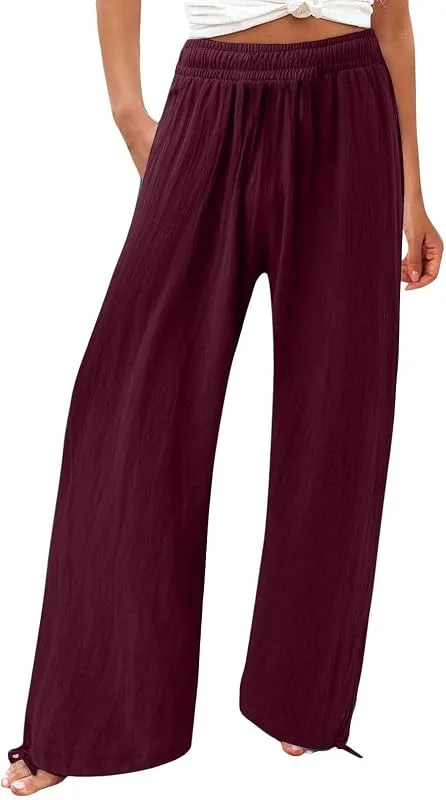 Pantalones casuales de algodón sueltos para mujer, cómodos pantalones de trabajo con cintura alta, pantalones tipo paperbag con cordón de ajuste, pantalones cargo para mujer, 40 — Roupa aquecida