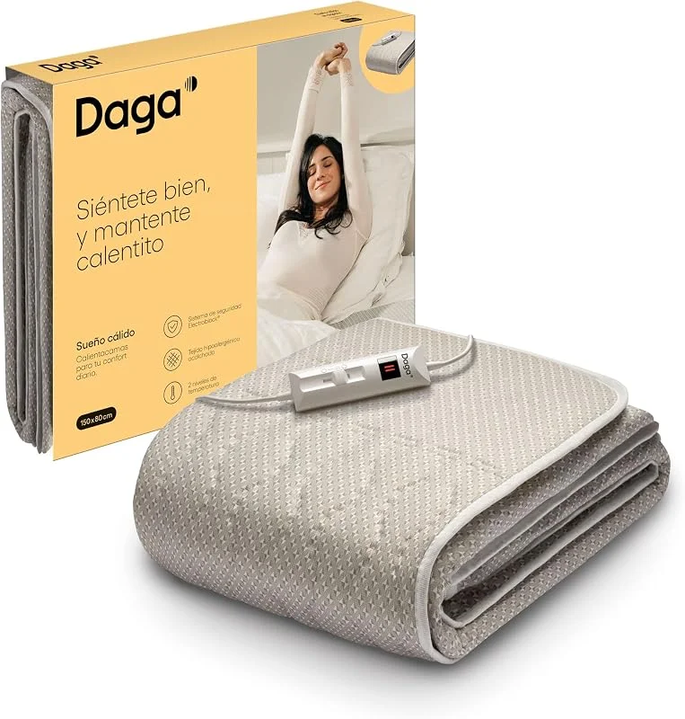 DAGA Aquecedor de Cama Individual, Sono Quente em tecido hipoalergênico acolchoado, sistema de segurança, 2 Níveis de Temperatura, Economia de consumo energético, Certificado OEKO-TEX, 150x80 cm — Aquecimento