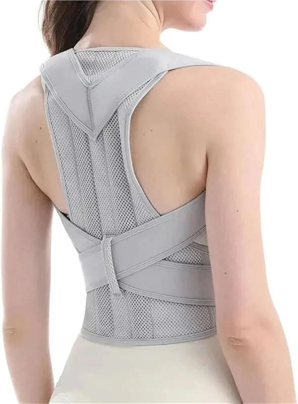 Tamanhos grandes XS-5XL faixa lombar completa corretor de postura alivia a dor nas costas altas e baixa faixa lombar ajustável alivia a dor no pescoço, ombros e cintura (cinzento, 5XL) — Roupa aquecida