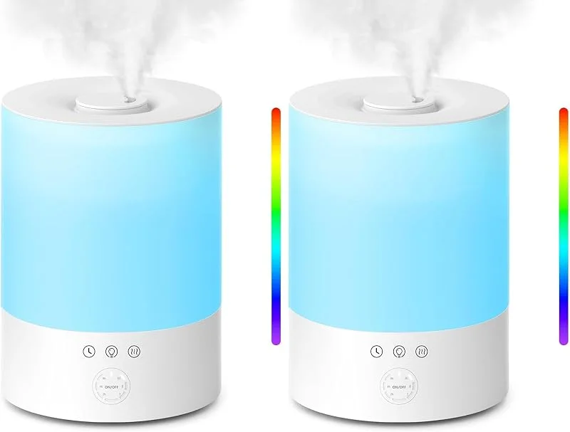 Maxcio Humidificador ultra-sónico 2, 5 L com 3 modos de névoa temporizador 2, 4, 8 h desligamento automático luz LED noturna 30 horas de trabalho (embalagem de 2)