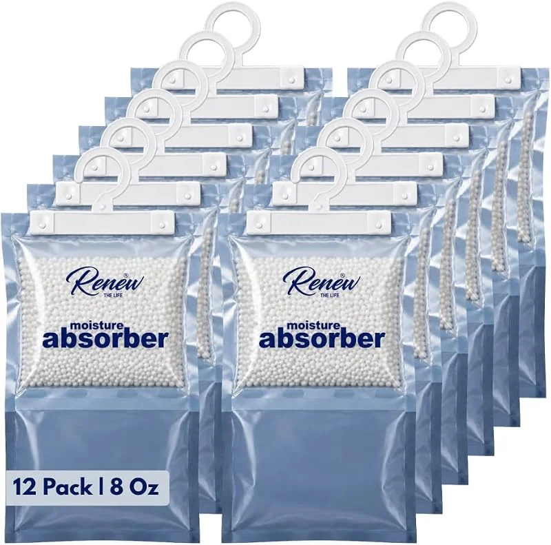 Renew The Life - Absorventes de humidade para armário, saco suspenso desumidificadora, embalagem de 12, 8 onças, absorvente de humidade com aroma original, prevenção de odores de humidade, não — Humidificador